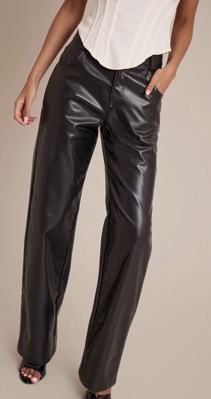 TALL BLACK FAUX LEATHER TROUSERS Size 14 PRETTY LITTLE THING